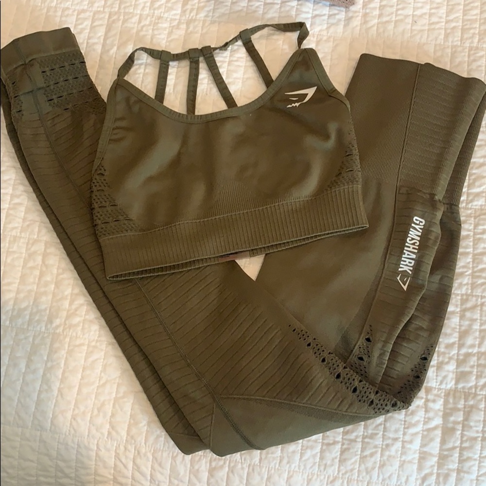 Gymshark army green leggings and sports bra set